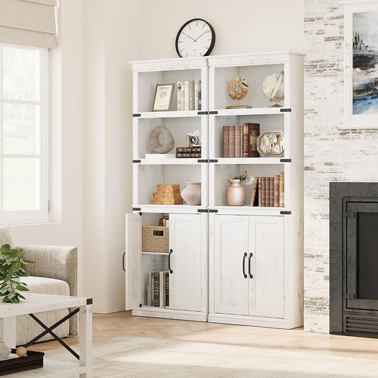 GAOMON Farmhouse Bookcases with Doors, 5 Tier Bookshelf with Storage, 70 inch Tall Bookshelf and Bookcase, Wooden Storage Cabinet for Living Room, Home, Office, Bedroom (White)