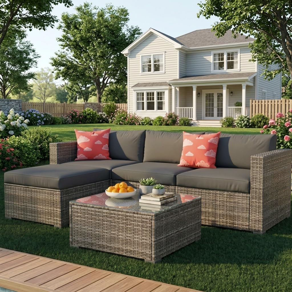 5 Piece Outdoor Patio Sectional Furniture Set
