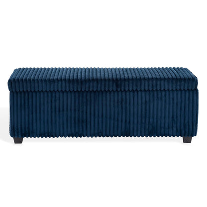 SAFAVIEH Couture Collection - Lynzie Navy Corduroy Storage Bench, Channel Tufted Upholstered Seat with Hidden Storage, Modern Accent Furniture (SFV6114C)