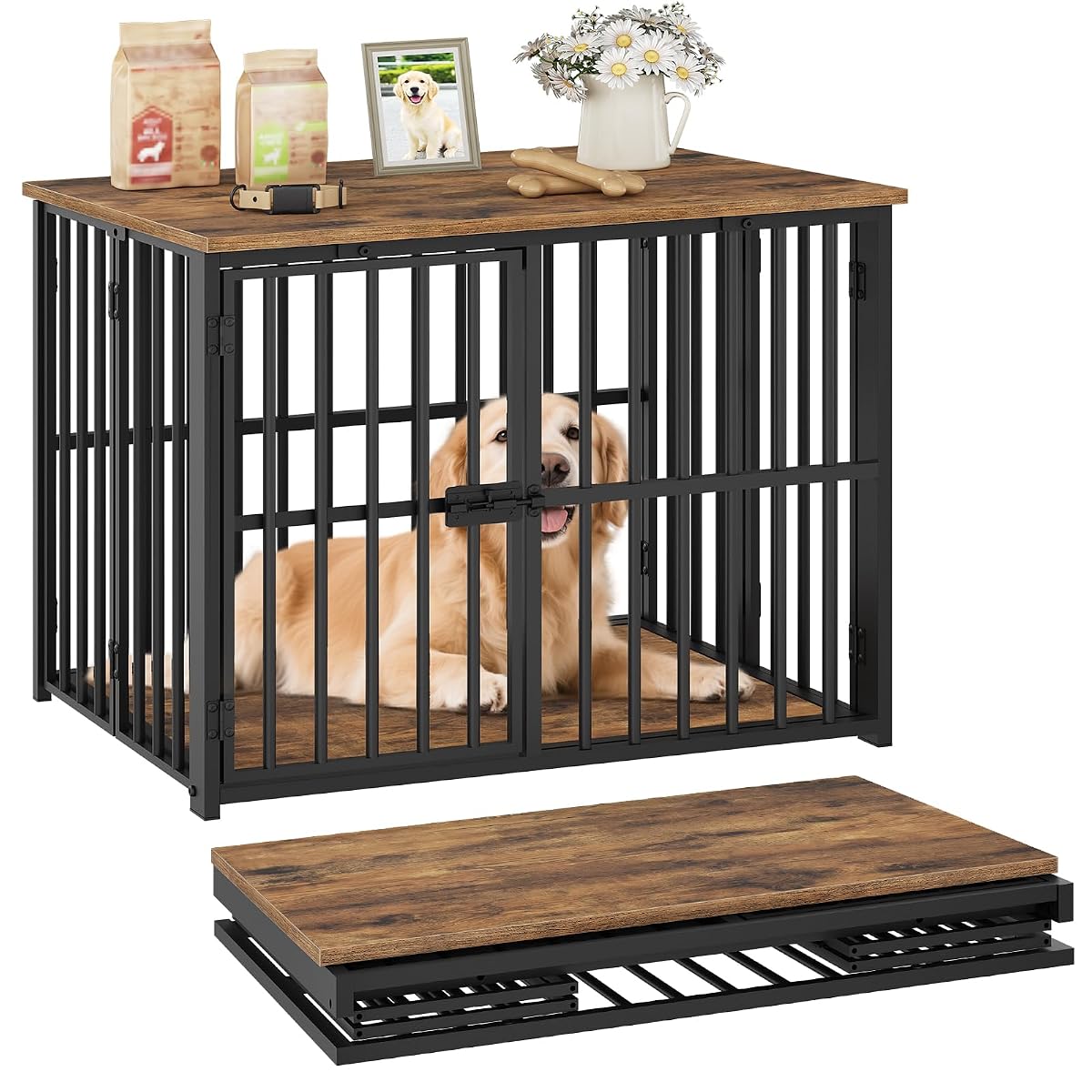 Foldable Dog Crate Furniture, 27.6" Dog Kennel for Dogs, No Assembly