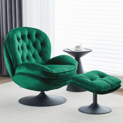 Velvet Swivel Accent Chair with Ottoman Set