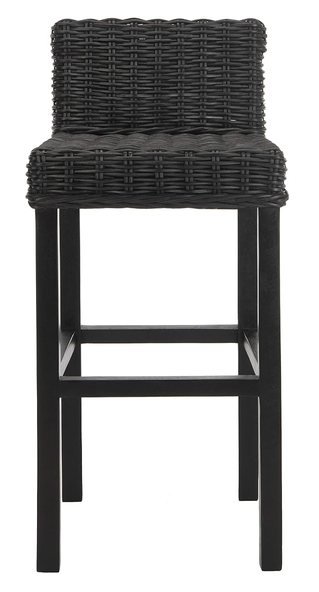 SAFAVIEH Furniture - Cypress Bar Stool - 29.72" Seat Height - Black - Mango Wood - Coastal Saddle Design - Ideal for Kitchen, Bar Area, Dining Room - Fully Assembled (FOX6502C)