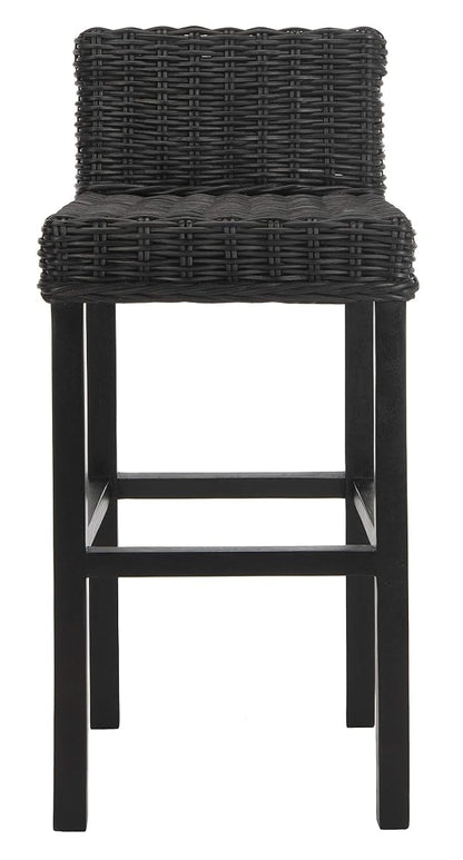 SAFAVIEH Furniture - Cypress Bar Stool - 29.72" Seat Height - Black - Mango Wood - Coastal Saddle Design - Ideal for Kitchen, Bar Area, Dining Room - Fully Assembled (FOX6502C)