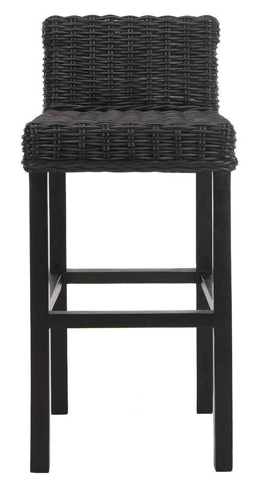 SAFAVIEH Furniture - Cypress Bar Stool - 29.72" Seat Height - Black - Mango Wood - Coastal Saddle Design - Ideal for Kitchen, Bar Area, Dining Room - Fully Assembled (FOX6502C)
