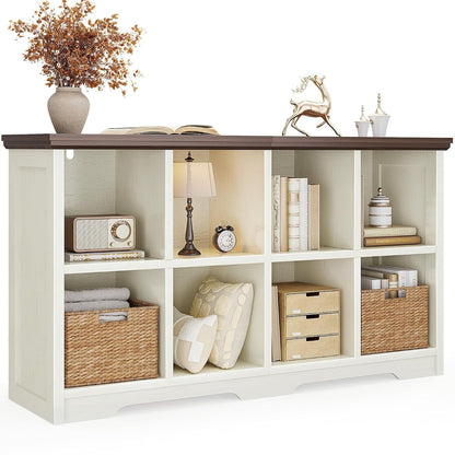8 Cube Organizer Bookcase, Cube Shelf with Storage, Walnut + White