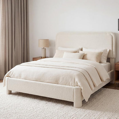 Queen Bed Frame with Adjustable Headboard, Luxurious Teddy Boucle Platform Bed