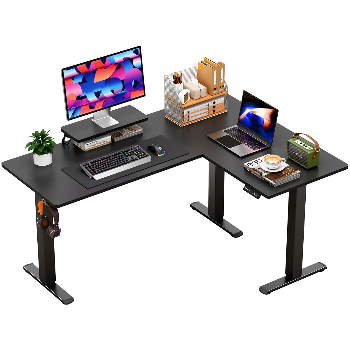 63 x 47 Inch L Shaped Standing Desk with 2 Preset Heights