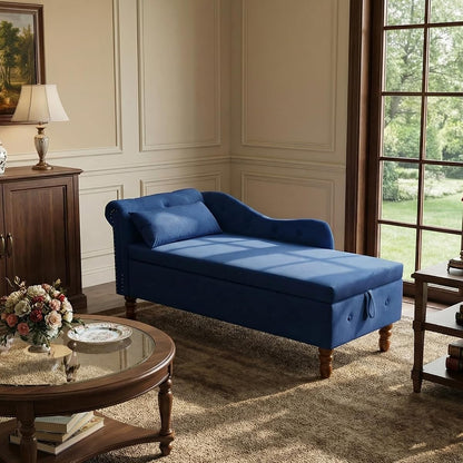 Velvet Chaise Lounge Indoor with Storage,Lounge Chair Sofa,Blue