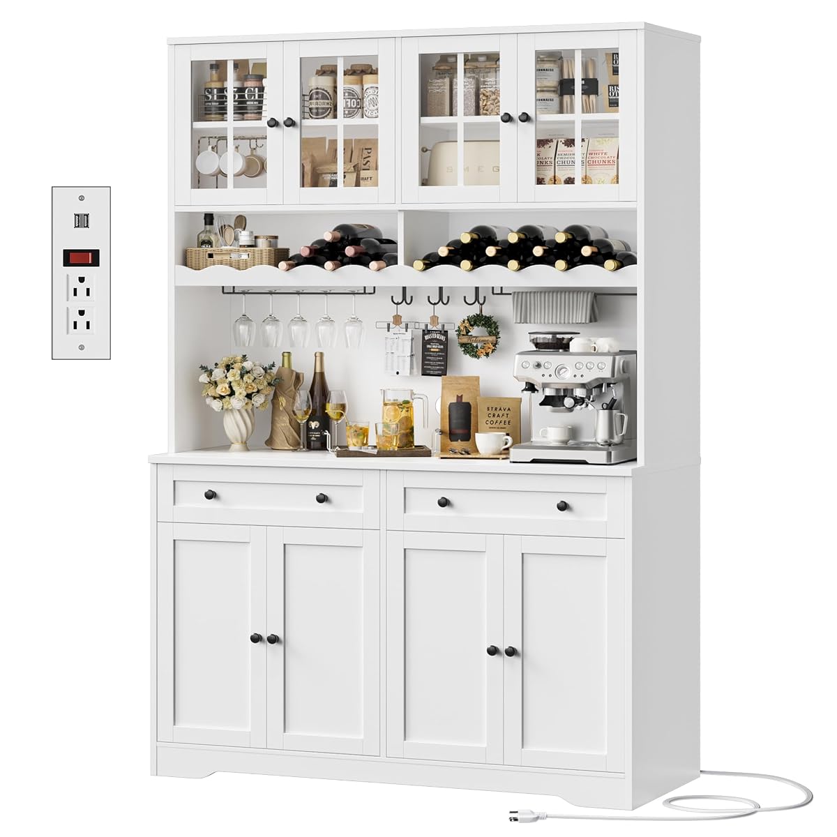 75"H Kitchen Pantry Storage Cabinet, Kitchen Hutch Cabinet, White
