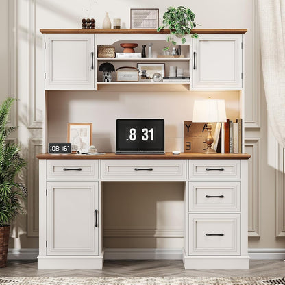 Executive Desk with 5 Drawers, White
