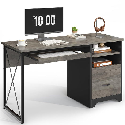 47 Inch Industrial Computer Desk with Drawers