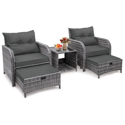 5 Pieces Wicker Outdoor Patio Chairs with Ottomans, All Weather PE Rattan Outdoor Conversation Set Bistro Patio Furniture Set with Hidden Ottoman for Porch Backyard Balcony, Grey