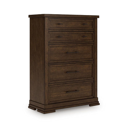 Signature Design by Ashley Taffenbrook Farmhouse Chest of Drawers, 58-Inch Tall Dresser for Bedroom, Hardwood Solids, Mango Wood Veneer, and MDF Substrate, Medium Brown