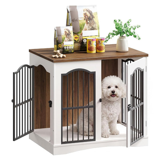 26.8" Wooden Dog Crate Furniture, Heavy Duty Dog Crate Indoor with 3 Doors