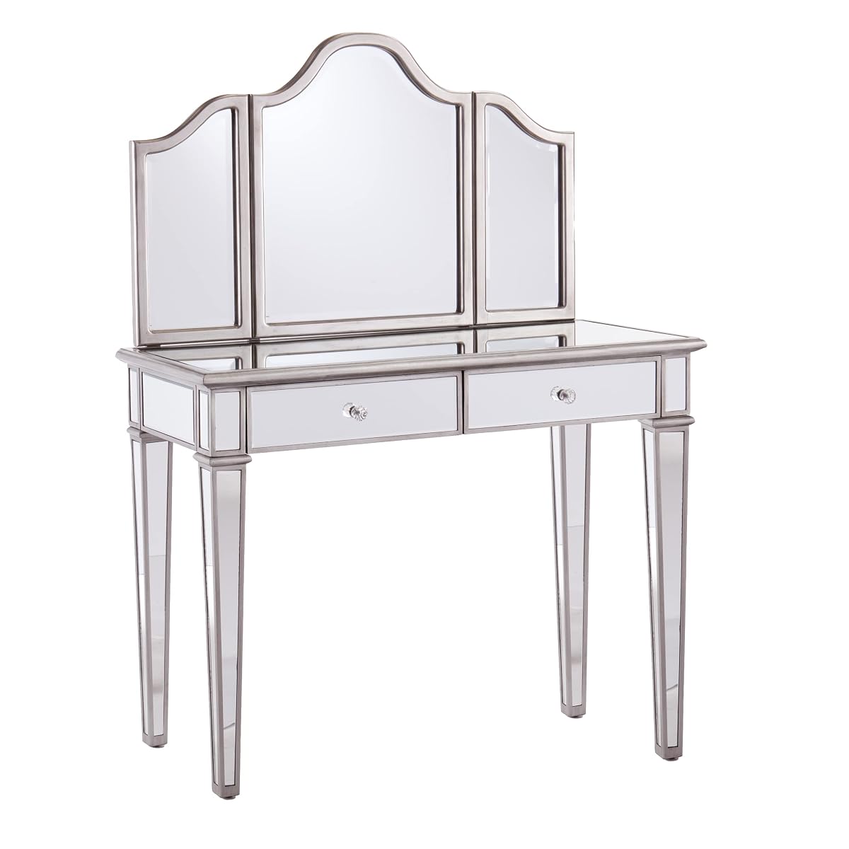 Kalla Mirrored Vanity Set with Storage - 2 Piece - Silver - Transitional Design - Ideal for Bathroom, Master Suite (HZ7581)