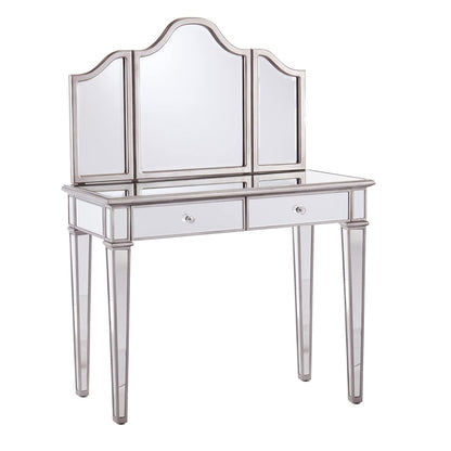 Kalla Mirrored Vanity Set with Storage - 2 Piece - Silver - Transitional Design - Ideal for Bathroom, Master Suite (HZ7581)