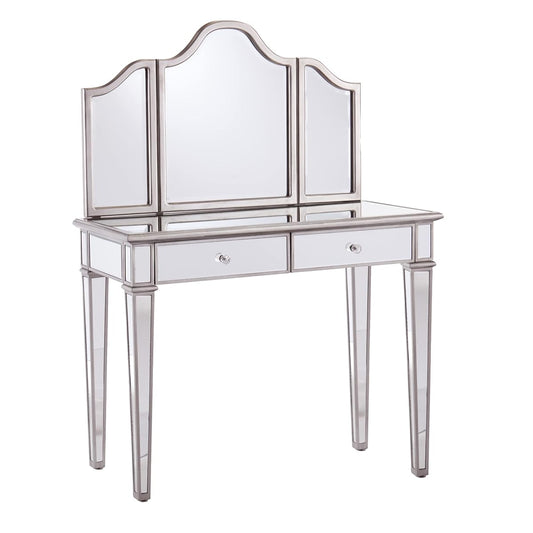 Kalla Mirrored Vanity Set with Storage - 2 Piece - Silver - Transitional Design - Ideal for Bathroom, Master Suite (HZ7581)