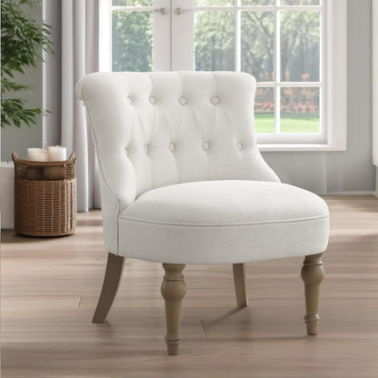Living Room Chairs, Armless Accent Chair, Comfy Tufted Bedroom Chair, Upholstered Chair with Wooden Legs for Reading Room, Reception, Apartments and Dormitories (Beige)