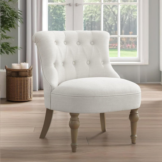 Living Room Chairs, Armless Accent Chair, Comfy Tufted Bedroom Chair, Upholstered Chair with Wooden Legs for Reading Room, Reception, Apartments and Dormitories (Beige)