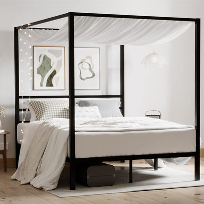 Queen Size Metal Canopy Bed Frame, Heavy-Duty Support, Black