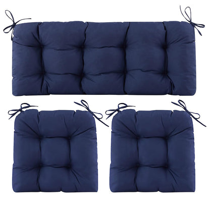 Wicker Chair Cushions of 3 Pieces, Waterproof Cushions for Patio Furniture, Tufted Wicker Outdoor Furniture Cushions, 1 Patio Loveseat Cushion and 2 U-Shaped Cushions, 44"x19"x5", Navy Blue