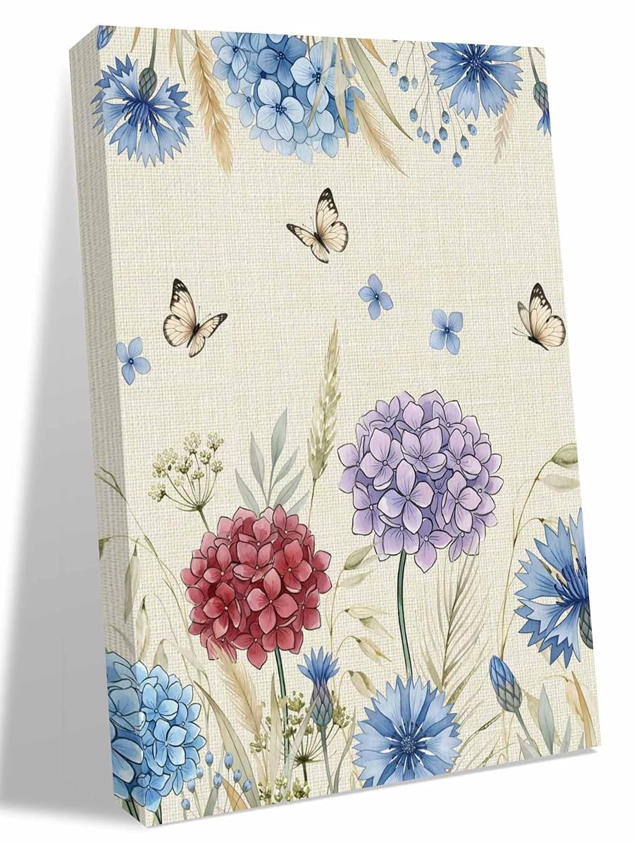 NuYeBiofx Spring Watercolor Garden Flower Canvas Wall Art Prints,40"x28" Framed Picture Artwork Hydrangea Floral on Burlap Printed Canvas Oil Painting for Living Room Bedroom Office,Ready to Hang