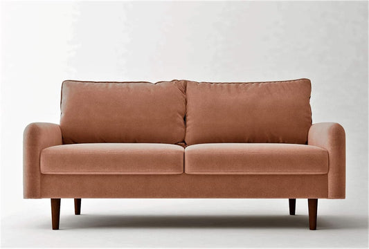 Americus Velvet Upholstered 3 Seater Couch for Living Room, with Luxurious Mid Century Modern Design and Wooden Base, Sofa, Rose