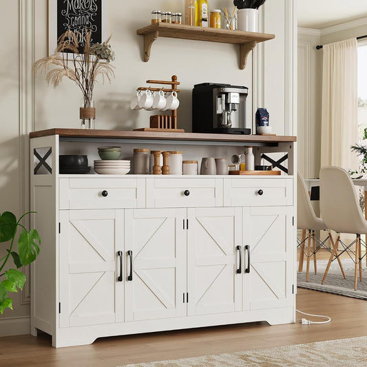 51" Farmhouse Buffet Sideboard Cabinet with Storage, White Kitchen Storage