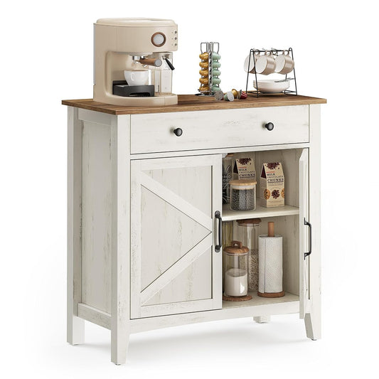 VASAGLE LIRY Collection - Buffet Cabinet, Coffee Bar Cabinet with a Drawer, Adjustable Shelf, Sideboard Storage with Cable Hole, Drawer Divider, Rustic White and Honey Brown UBBK341W01V1S