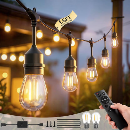 50FT S14 Outdoor String Lights, 32+2 Shatterproof Bulbs 2W