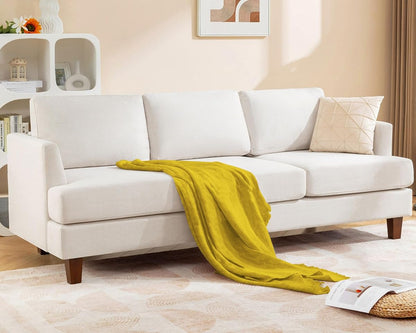 3 Seater Sofa Couch with Deep Seats, 89" Mid Century Modern Upholstered Sofa, Comfy Sofas with Armrests, Couches for Living Room, Bedroom, Apartment and Office (Beige)