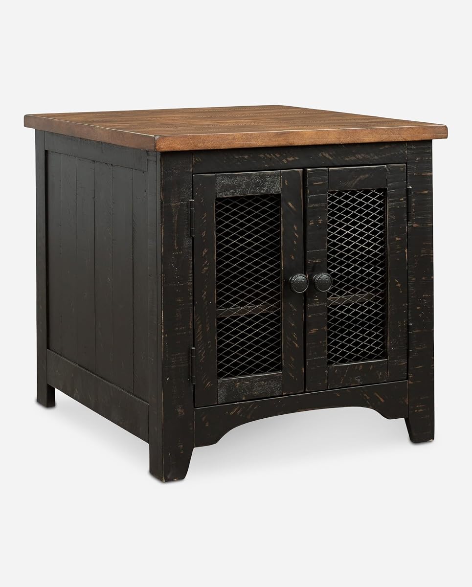 Signature Design by Ashley Storage End Table, Farmhouse Rustic, Black/Brown