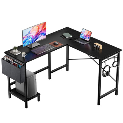 L Shaped Computer Corner Desk with PC Stand, Black
