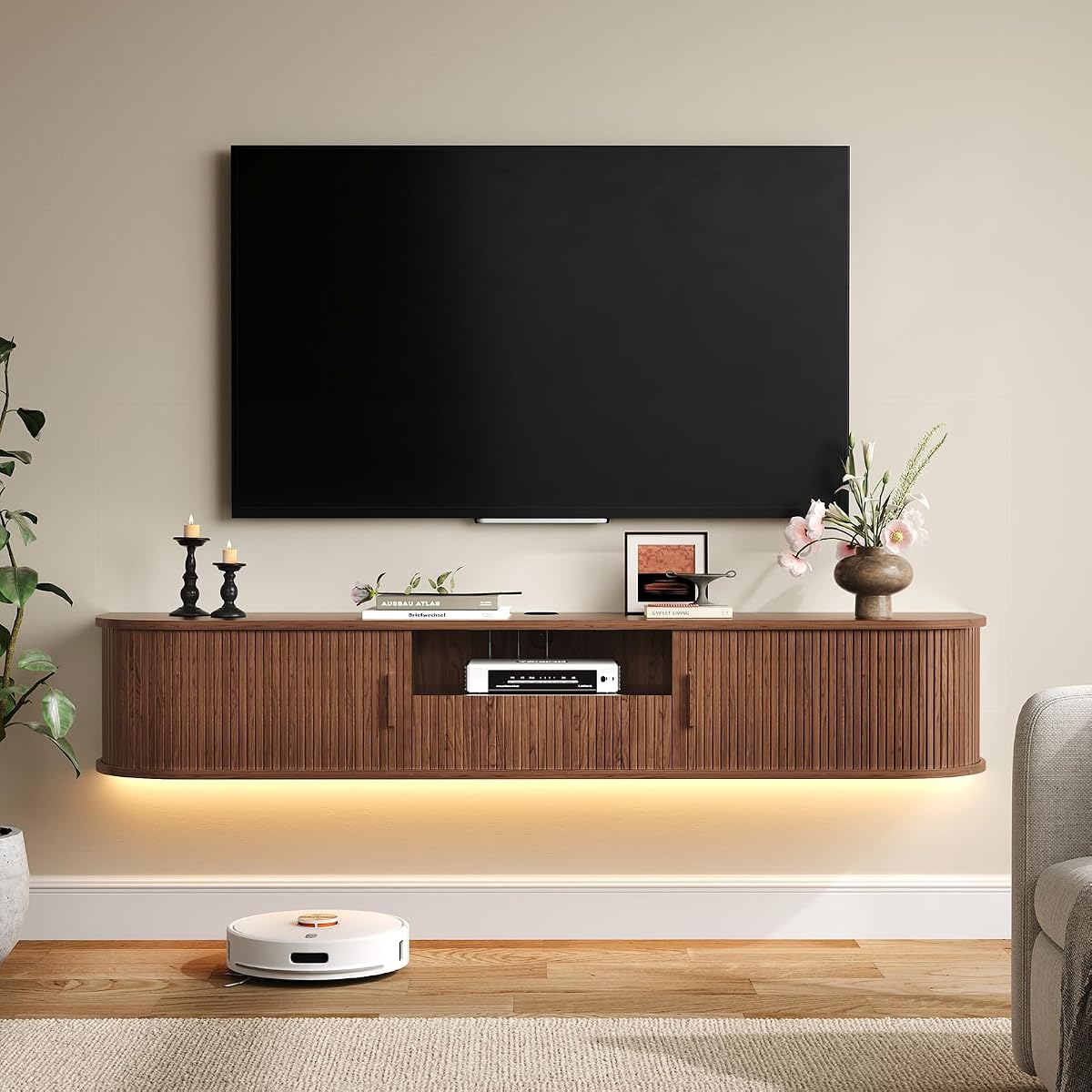 70" Floating TV Stand with Drawer for TVs up to 80", Walnut
