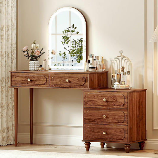 Walnut, Vanity Desk with Mirror and Lights