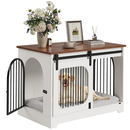 Dog Crate Furniture End Table, 39.4 in Wooden Indoor Kennel, 3 Doors