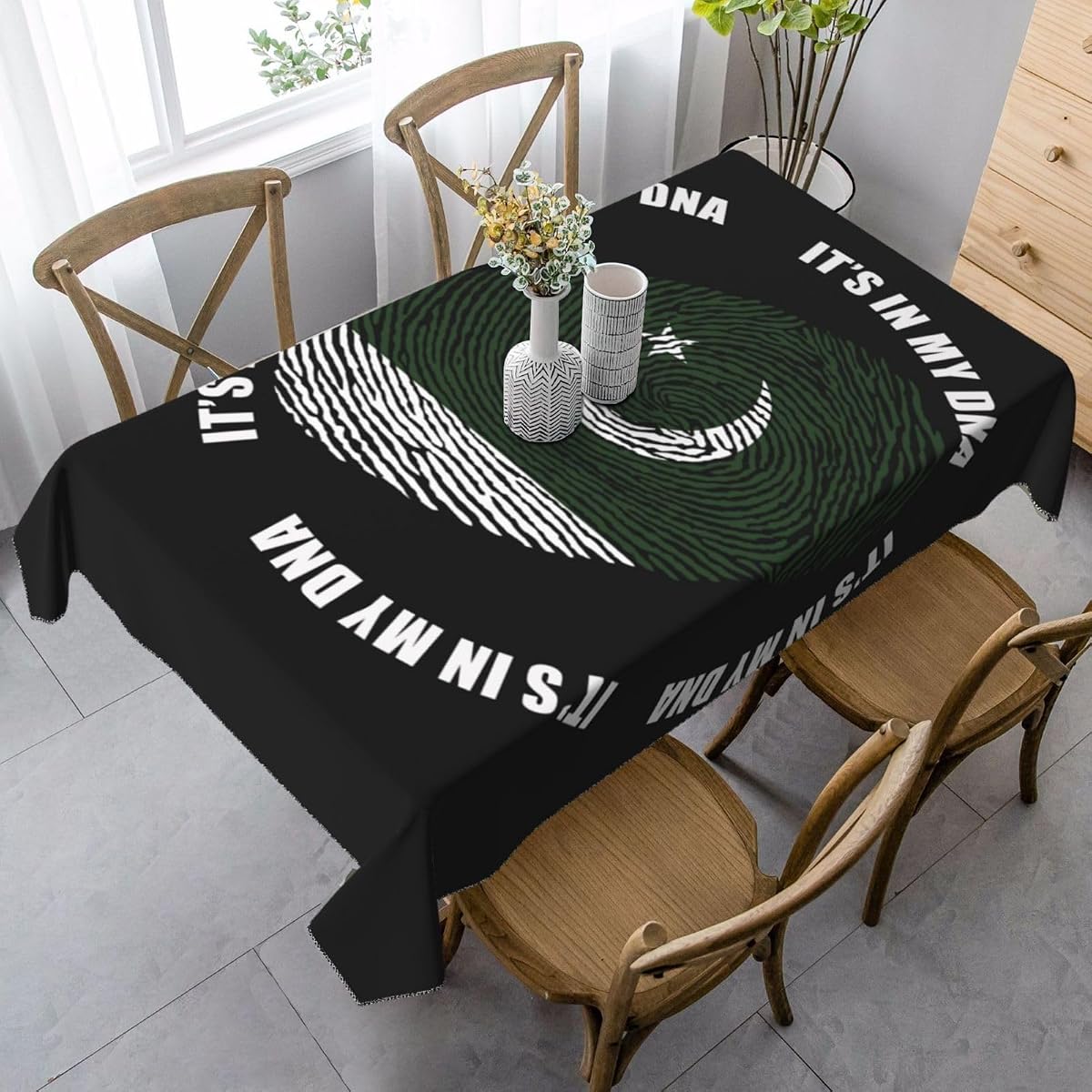 Pakistani flag tablecloth in stain resistant fabric
