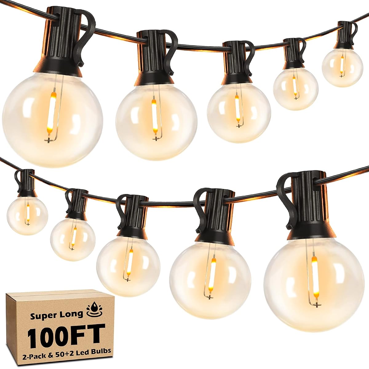 100FT LED Outdoor String Lights Patio Light with 52 Shatterproof G40 Dimmable