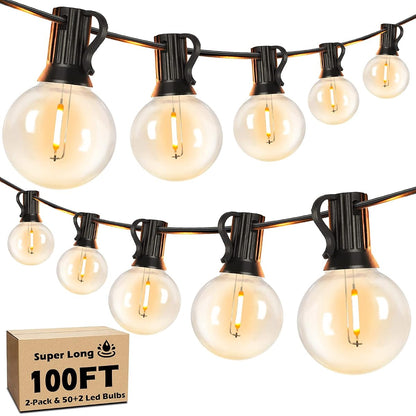 100FT LED Outdoor String Lights Patio Light with 52 Shatterproof G40 Dimmable