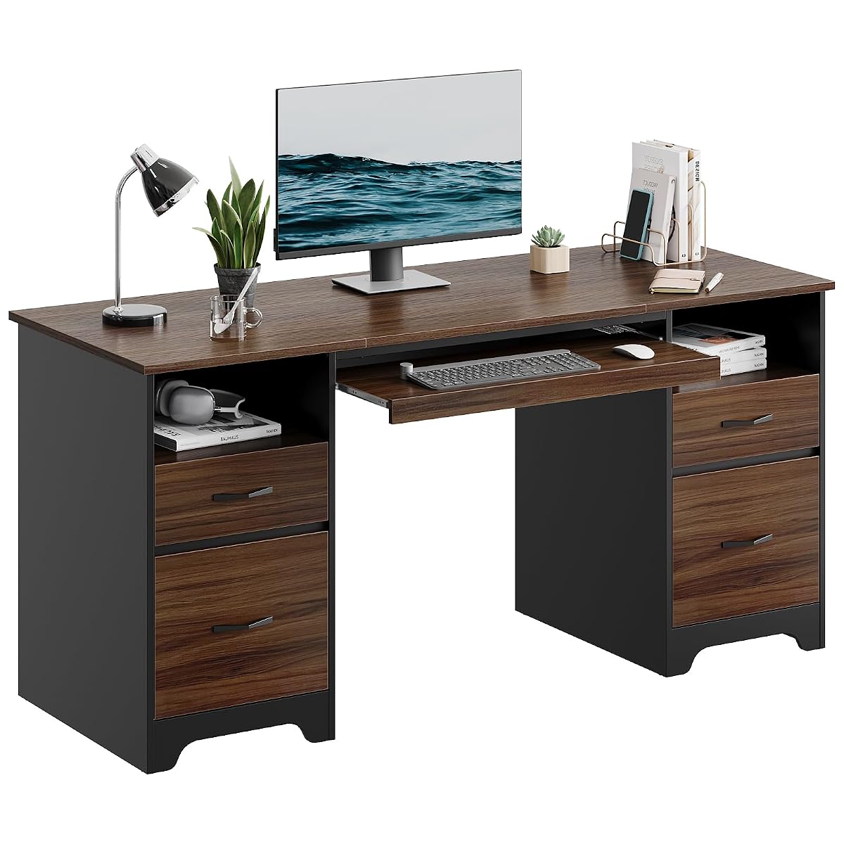 59” Computer Desk with 4 Drawers, Office Desk with Storage
