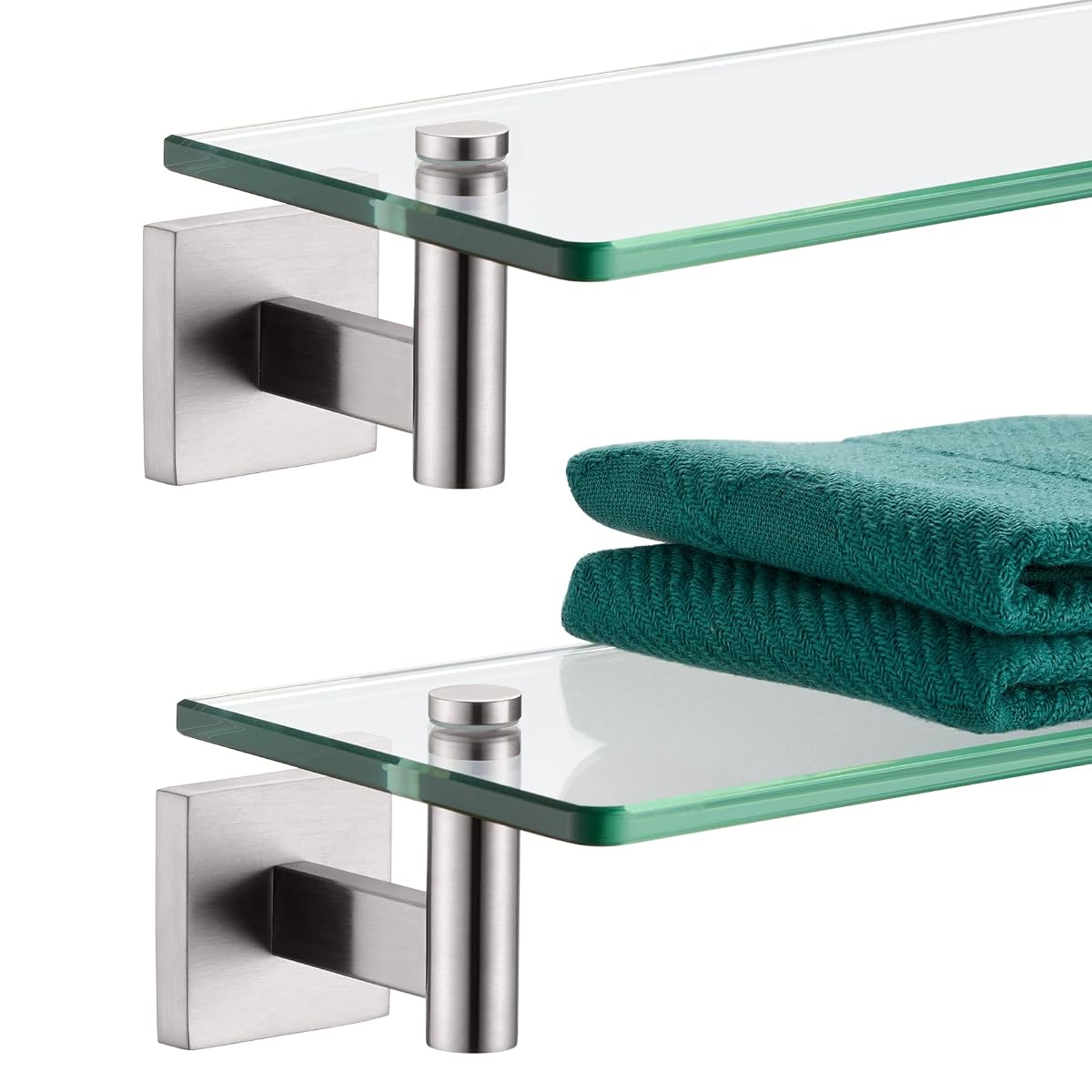 Floating Shelf Bathroom Wall Mount Shelves 16-Inch for Bedroom Living Room Kitchen Hanging Rack Brushed Stainless Steel 2 Pack B1105BR-L16-P2