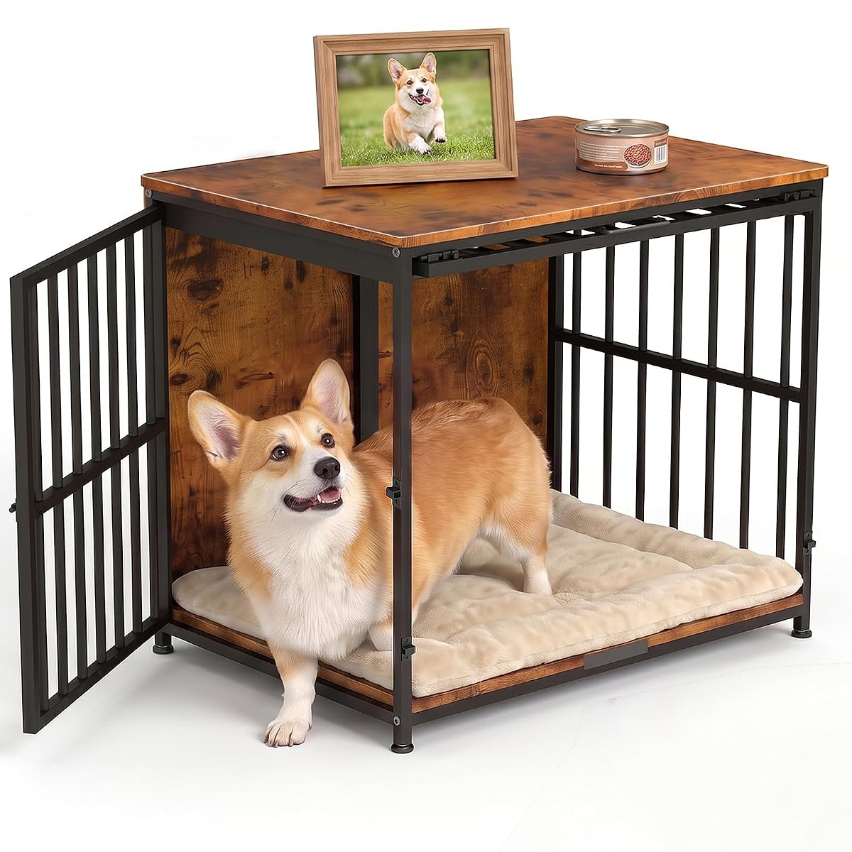 31.5" Dog Crate Furniture， Dog Kennel with Flip Up Hidden Door
