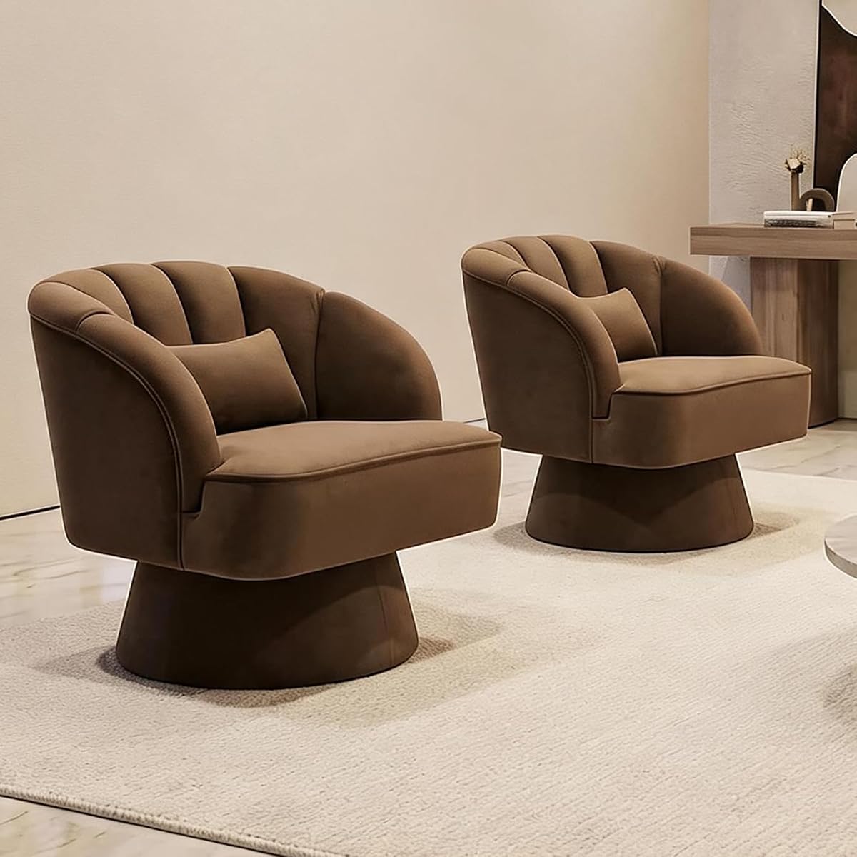 Swivel Accent Chair with Armrests, 360° Mid Century Modern Swivel Barrel Chair