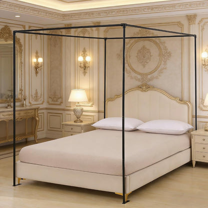 Black Canopy Bed Frame Queen Size 4 Poster Bed Frame with Removable Fixing
