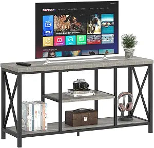 Modern TV Stand for TVs up to 55 Inch, Rustic Wood Entertainment Center with Storage Shelves, Industrial Media TV Console and TV Table for Living Room Bedroom, 47 Inch Light Grey