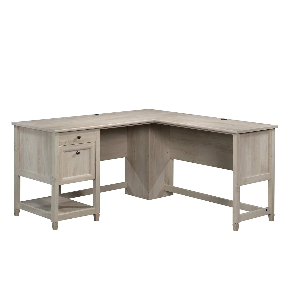 Edge Water L-Shaped Corner Desk with Storage Drawers and Open Shelf, in Chalked Chestnut