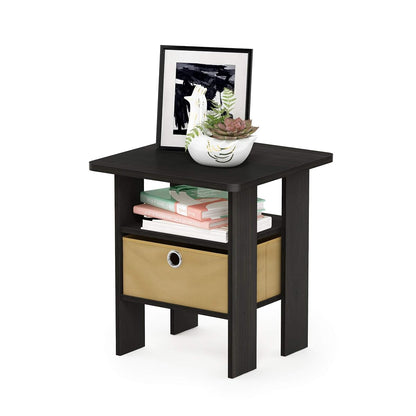 ANDREY Square Side Table, End Table, Night Stand, Espresso | Open Shelves and Storage Bin, Bedside Table, for Living Room, Bedroom