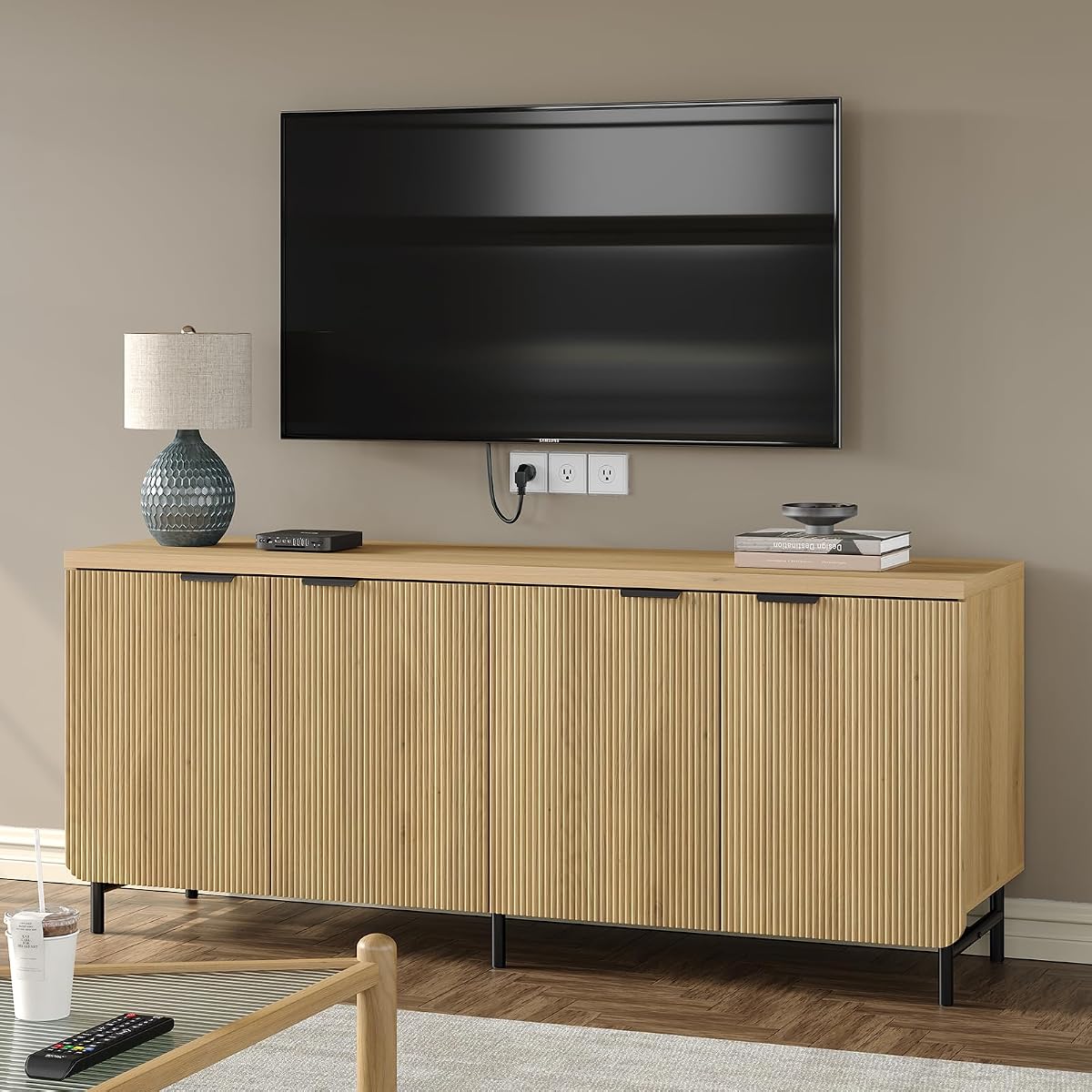 Buffet Cabinet with Storage 66.2''W Modern Sideboard with 4 Fluted Doors