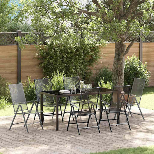 Modern Anthracite Garden Dining Set for Patio, Folding 7-Piece Outdoor Furniture with Steel Frame & Tempered Glass Tabletop, UV Resistant for Backyard Gatherings