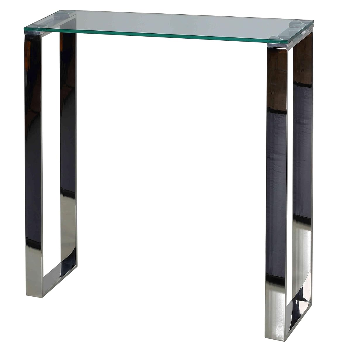 Forli Small Entry Way Console Table Contemporary Glass and Stainless Steel Finish 28 in Wide Accent, Silver and Clear